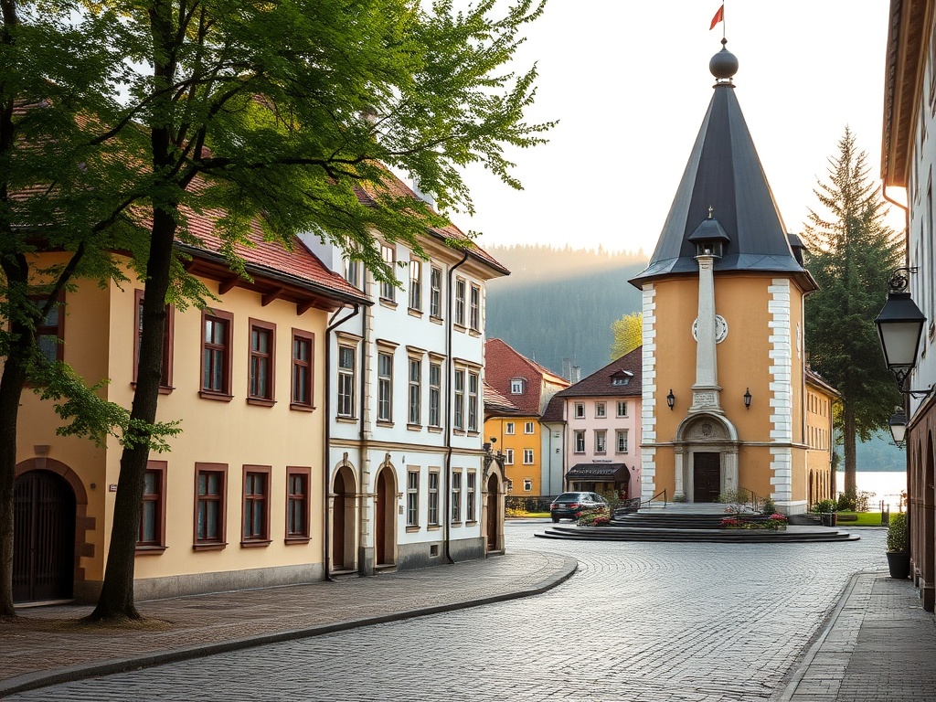 Malowniczy widok na jezioro i zabudowania w Szczytnie